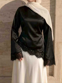 Asymmetric Lace Satin Blouse 3