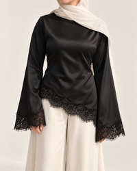 Asymmetric Lace Satin Blouse 12