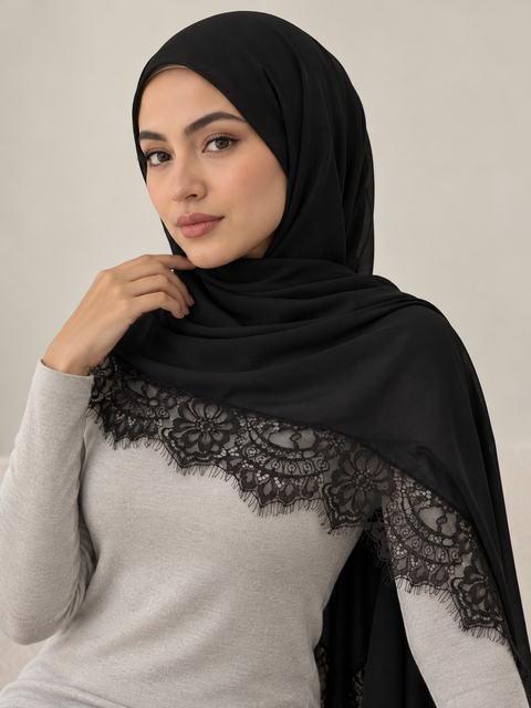 Lace Trim Modal Hijab | Floral Lace Edge detail
