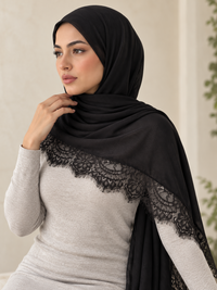 Lace Trim Modal Hijab | Floral Lace Edge 9