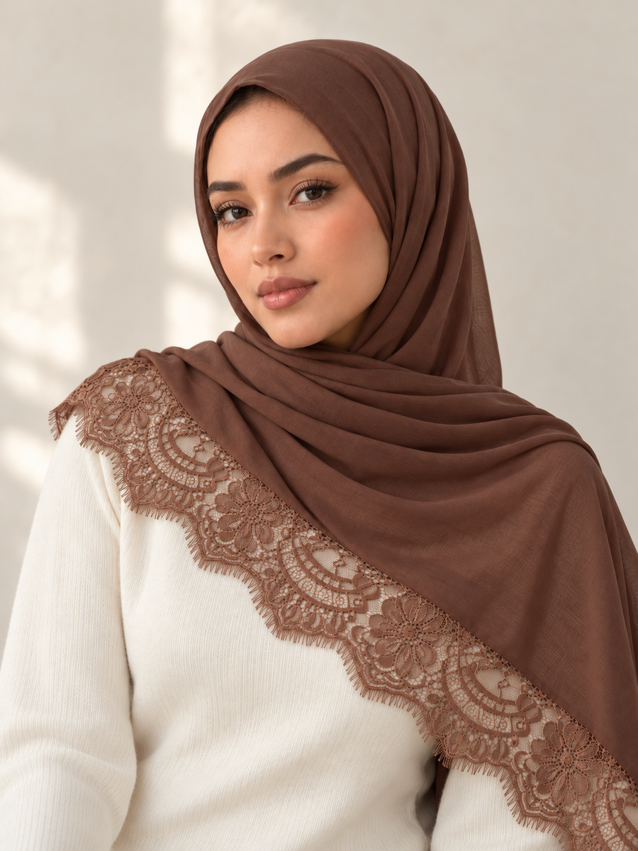 Lace Trim Modal Hijab | Floral Lace Edge