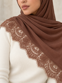 Lace Trim Modal Hijab | Floral Lace Edge 15