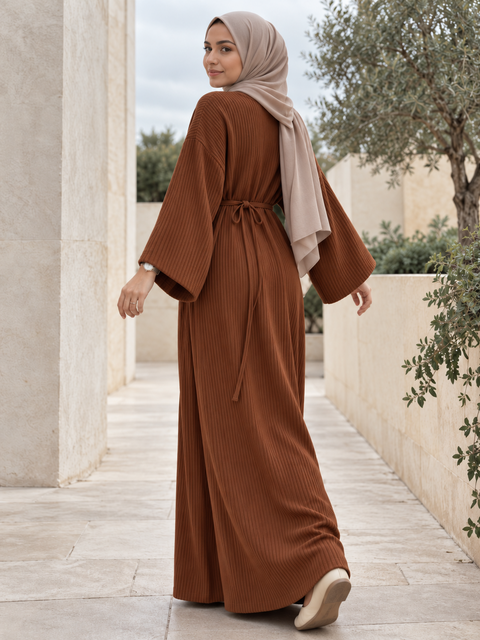 Ribbed Belted Modest Maxi Dress | Qissaat detail