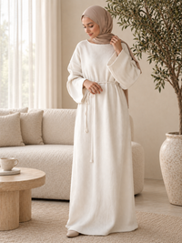 Ribbed Belted Modest Maxi Dress | Qissaat 24